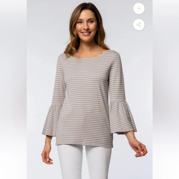 Tyler Boe Scoop Viscose Bell Sleeve Striped Top - Red/White - Picture 7 of 8